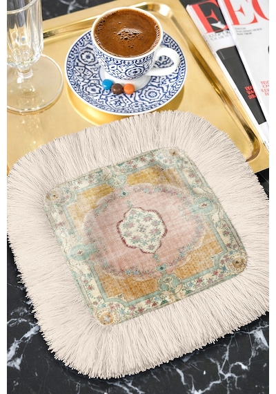 Vintage Saray Motifli Saçaklı Sunum Peçetesi - Zarif Eskitme Bohem Pudra Bardak Altlığı Mendil Çok Renkli