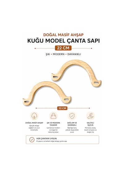 Vollen Yarn Doğal Masif Ahşap Kuğu Model Çanta Sapı 22 Cm 1 Çift 2 Adet El Yapımı Çanta Kulpu Çanta Aksesuarı Krem