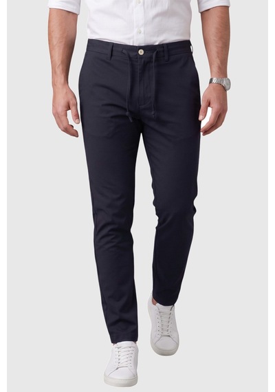 Deepsea Erkek Koyu Lacivert Slim Fit İpli Kumaş Pantolon Dar Kesim Esnek Smart Casual 2601100