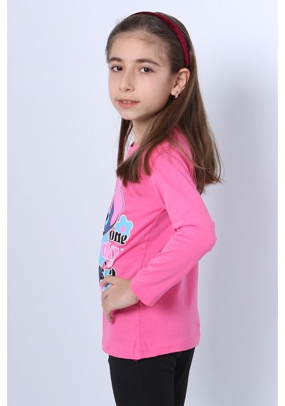Hçm Kız Çocuk Uzun Kollu Tshirt 4 Mevsim Bisiklet Yaka Karakter Baskılı C34 Pembe