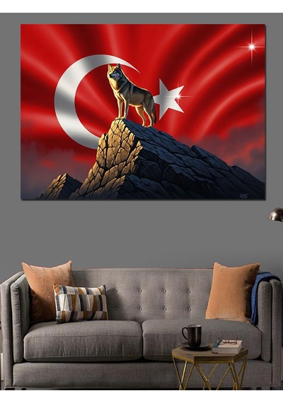 Ahşap Tablo Ay Yıldızlı Kurt Dağ Zirvesi