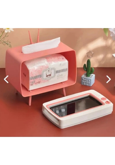 Tv Şeklinde Retro Telefonluk Peçetelik Hediyelik Telefon Aksesuarları Renk Kırmızı Pembe