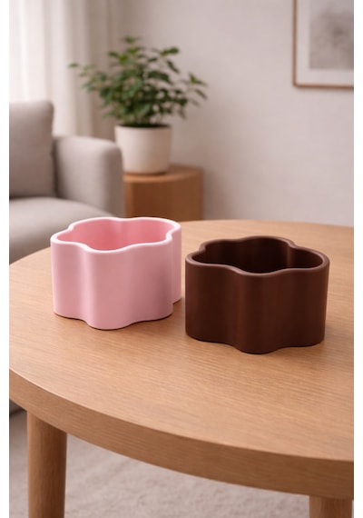 Çiçek Formlu Dekoratif Organizer İki Adet Masaüstü Düzenleyici 3d Baskı Pembe