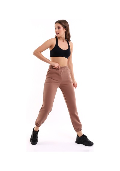 Winmoda34 Kadın Üç İplik İçi Şardonlu Polarlı Eşofman Altı Jogger Rahat Kalıp Bej