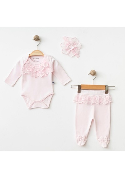 Işıl Baby Dantel Detaylı Kız Bebek Body & Patikli Alt Takım Pembe