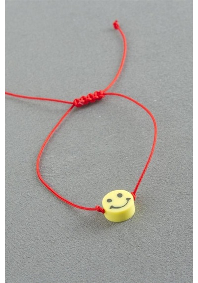 Emoji Makrome İp Bileklik - Kırmızı Renkli