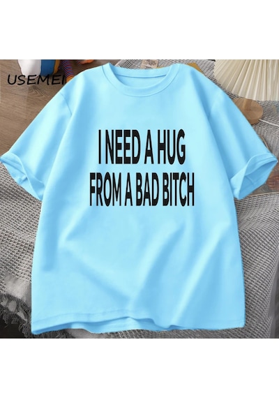 Flood Of Style Ben Kötü Bir T-shirt Erkekler Pamuk Kısa Kollu T Shirt Ummer Baskı Rahat Baskılı Tişört Erkek Mavi
