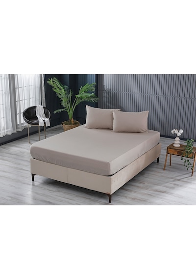 Colourful Fitted Çarşaf Çift King Size - Bej