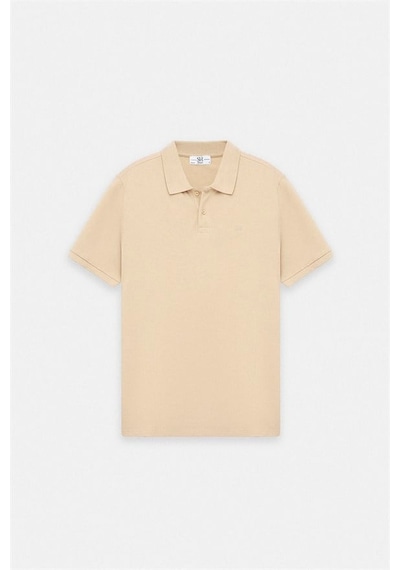 Süvari Bej Slim Düz Baskısız Pike Düğmeli Polo Yaka Tişört Ts1014000459-bj3