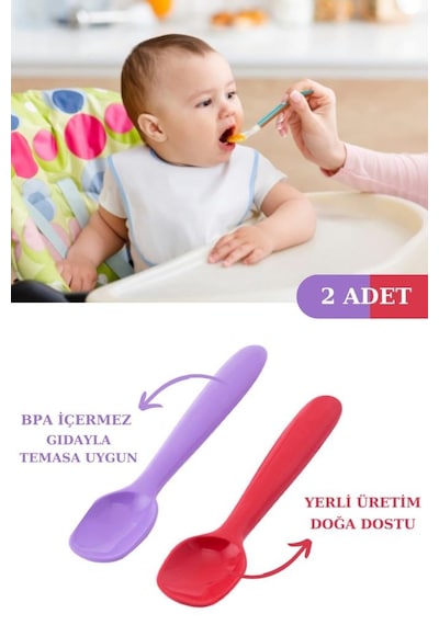 Silicolife Silikon Mama Kaşığı 2 Adet - Kırmızı Lila Kırmızı - Lila