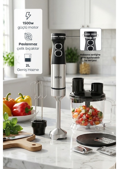 Sinbo Shb-7533 1500w El Blender Seti 2l Doğrayıcılı Çift Çırpıcılı