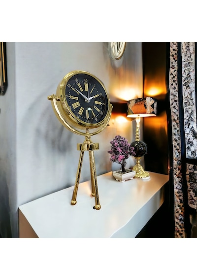Gold Metal Ofis Salon Otel Masa Saati 26*45 cm H2 Altın