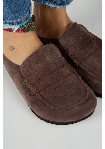 Manijero Ziva 2 Kadın Hakiki Deri Loafer Sabo Kahve Terlik