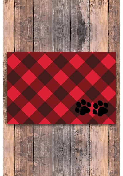 Evaşk Vinil Kaymaz Tabanlı Keçe Baskılı Evcil Hayvan Pet Mama  Paspası 45x100 Renk KIRMIZI PM62100KIR