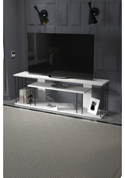 Tv Sehpası Tv Ünitesi Raflı 140 Cm Gzd Plus Beyaz Beyaz