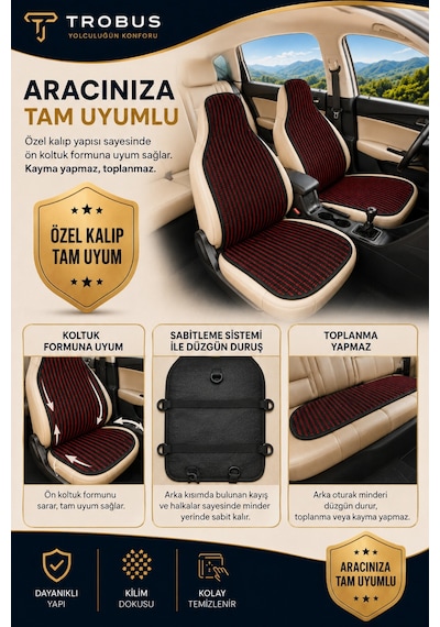 Hyundai Elantra 2016-2020 Üniversal Örme 3 Parça Minder Terletmez Kaymaz Taban Siyah Kırmızı