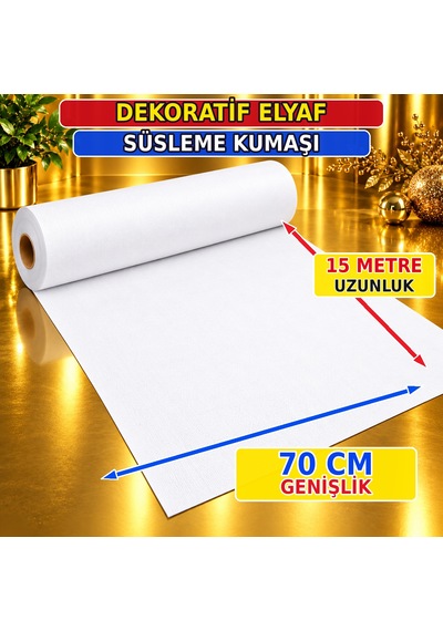 Vıp 15 Metre Beyaz Tela Kumaş Beyaz Elyaf Kumaş Avm Noel Yılbaşı Süsleme Kumaşı 70 Cm Genişliğinde