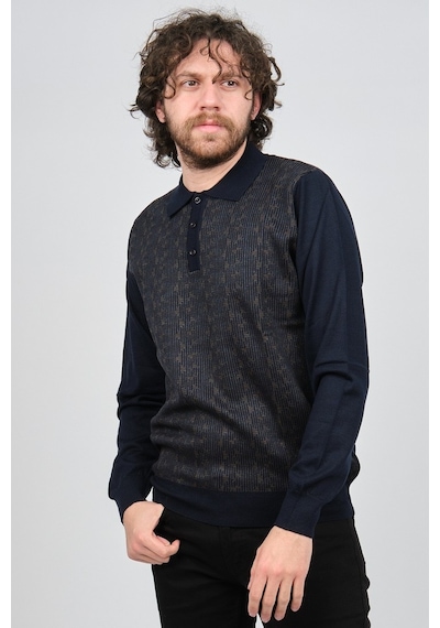 Woolman Erkek Desenli Polo Yaka Yün Kazak 1572001 Lacivert Lacivert Beyaz
