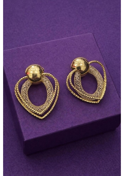 İç İçe Geçmeli Kalpli Gold Küpe