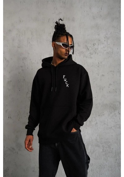 Novalisse Erkek 3 İplik Pamuklu Kapüşonlu Baskılı Cepli Oversize Sweatshirt Hoodie - Siyah Çoklu Renk