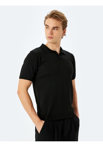 Koton Slim Fit Polo Yaka Kısa Kollu Triko Kazak Siyah 5sam70001ht Siyah