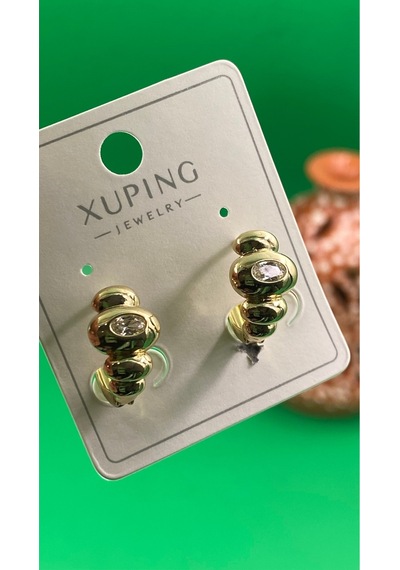 Xuping Altın Renginde Oval Taşlı Halka Model Kadın Çelik Küpe Altın