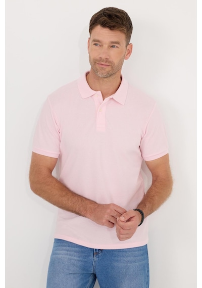 Tudors Erkek Slim Fit Dar Kesim Pamuklu Yumuşak Dokulu Serin Tutan Kumaş Düz Pike Pembe Polo Yaka Tişört-33708 Pembe
