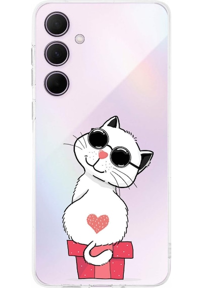 Samsung Galaxy A56 İle Uyumlu Kamera Korumalı Coolcat Tasarımlı Şeffaf Silikon Kılıf Şeffaf