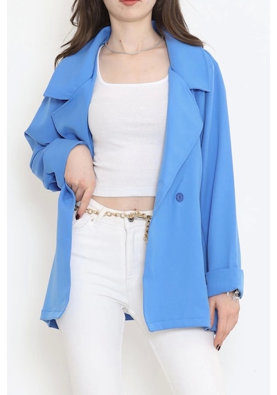 Oversize Düğmeli Ceket Mavi - 951.1247. Çok Renkli