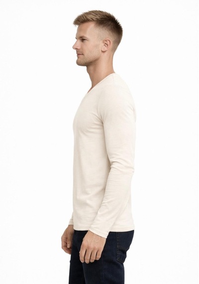 Axxel Erkek Açık Krem Pamuklu Likralı Süprem Uzun Kollu T-shirt-d236 Açık Krem