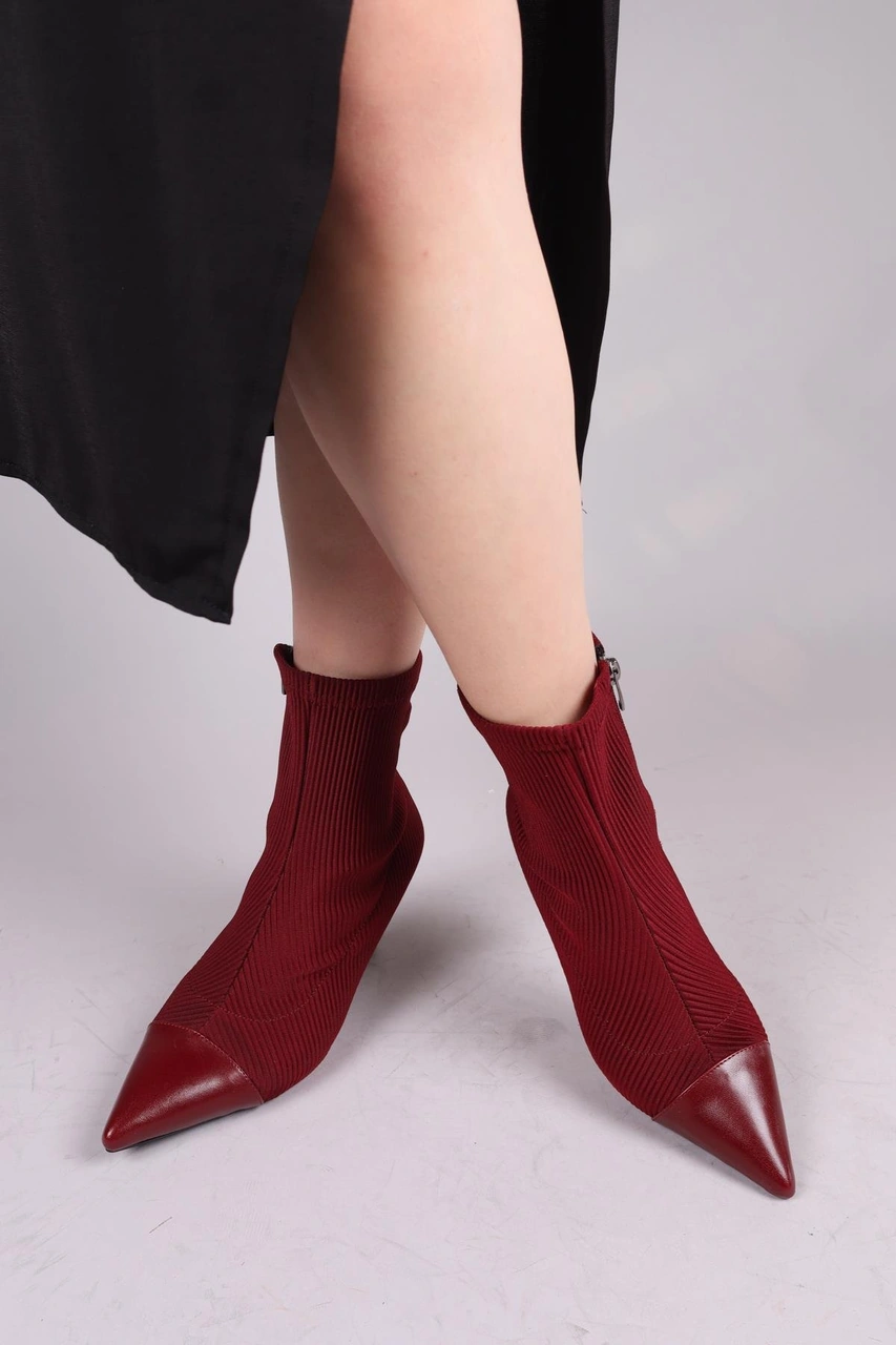 Virrey Cilt Garnili Strech Topuklu Bot Bordo-8395 Bordo