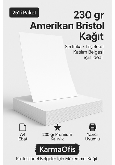 A4 230 Gr Amerikan Bristol Sertifika Kağıdı 25 Li Paket Kalın Belge Ve Sertifika Kağıdı