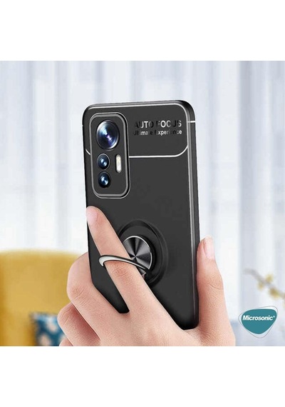 Xiaomi Mi 12t Pro İçin Kılıf Kickstand Ring Holder Siyah Mi 12t Pro İle Uyumlu Kılıf - Siyah