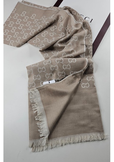 Miorel Scarfs İnce Kumaş G Desen Pamuklu Şal Yün İpek Şal 4 Mevsim Çift Taraflı Bej