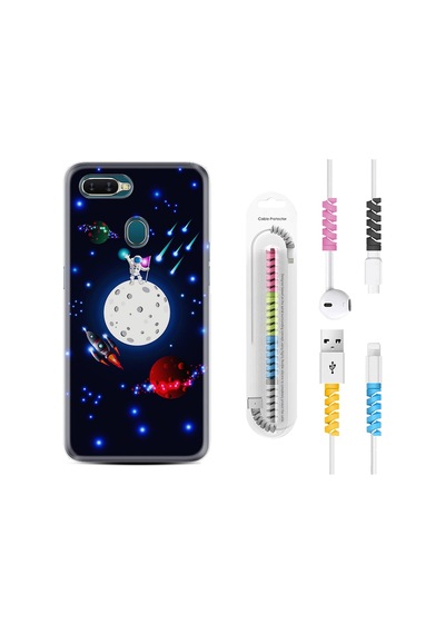 Oppo Ax7 Kılıf Kablo Koruyuculu Ay Ve Astronot 1694