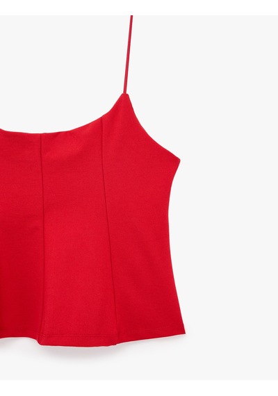 Koton Dikiş Detaylı Viskon Kolsuz Slim Fit Peplum Askılı Bluz Kırmızı 6sal30147ık