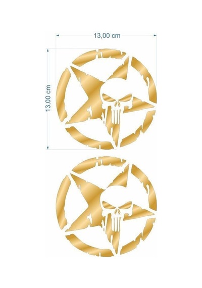 Army Yıldız Kuru Kafa 13 X 13 Cm Gold Sticker 2 Li Standart