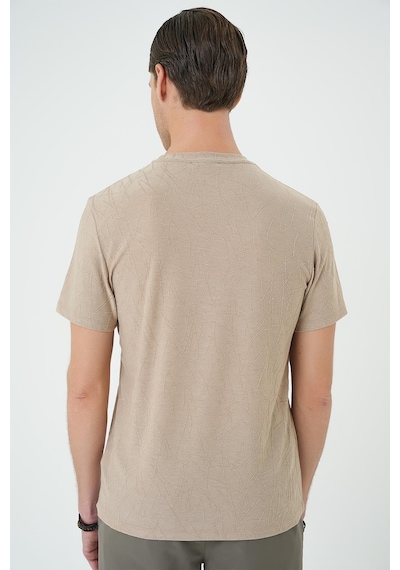Efor Comfort Fit Bisiklet Yaka Kabartma Desenli Casual Bej Tişört Ts 899 Bej