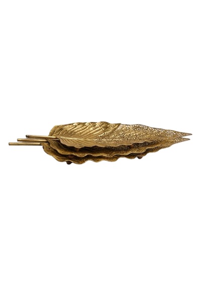 Vero Konsept Lüks Antik Gold 3 Lü Yaprak Tasarım Sunum Seti Vr-st05 - Ferforje Tepsi Takımı