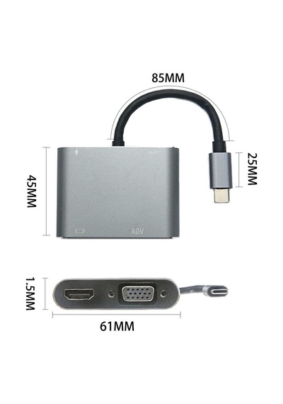 Go İthalat 4 Ü 1 Arada Type-c To Hub Dönüştürücü Adaptör 4k Ultra Hd Hdmı &amp Amp Vga Görüntü Ak