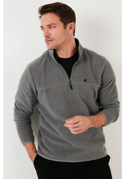 Buratti Slim Fit Anti-Pilling Tüylenme Yapmayan Bato Yaka Kışlık Şardonlu Erkek Polar 5906001 Gri