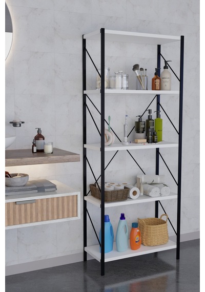 Titan Banyo Rafı Dekoratif Çok Amaçlı Raf Havlu Deterjan Rafı 150x60cm Beyaz Beyaz