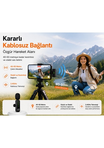 Kablosuz Yaka Mikrofonu Type-c + Lightning Uyumlu İphone & Android Tak Çalıştır Gürültü Azaltma Airmic Ry-wm01