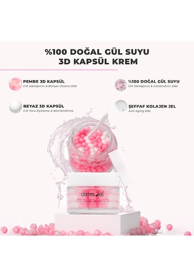 Dermokil % 100 Doğal Gül Suyu Canlandırıcı Yenileyici 3d Kapsül Krem 50 Ml