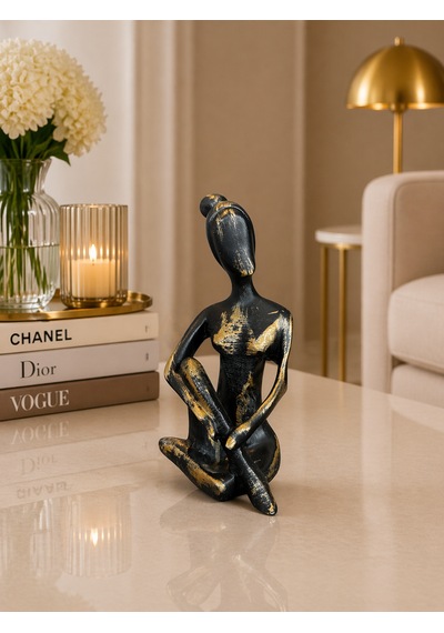 Dekoratif Yoga Figürü 3 Lü Set Gold Meditasyon Biblo, Modern Lüks Ev Dekoru Siyah - Altın