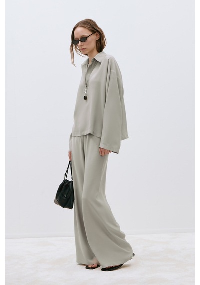 Suud Collection Gri Alessa Polo Yaka Tensel Bluz