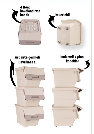 3lü Tekerlekli Oyuncak Düzenleme Dolabı Kapaklı Saklama Kutusu Oyuncak Sepeti Çok Amaçlı Mote 36 Lt Kahverengi