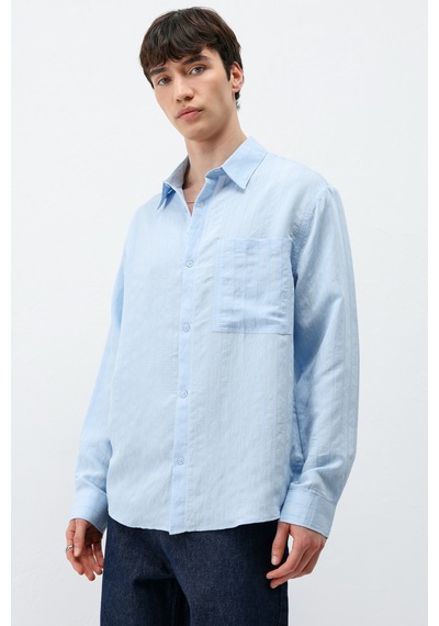 Vamos Modal Kumaş Çizgili Oversize Gömlek Bebe Mavi