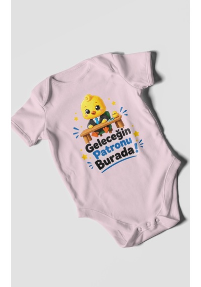 Morivokids Geleceğin Patronu Burada Kısa Kollu Bebek Body %100 Pamuk Bebe Pembe