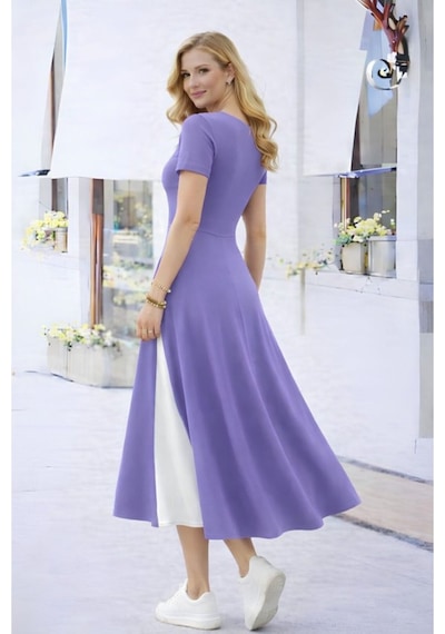 Butik İstanbul Kadın Kısa Kollu Asimetrik Yakalı Düğme Detaylı Midi Viskon Elbise Lila Butik İstanbul Kadın Kısa Kollu Asimetrik Yakalı Düğme Detaylı Midi Viskon Elbise Lila